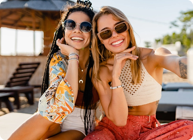 Two women smiling